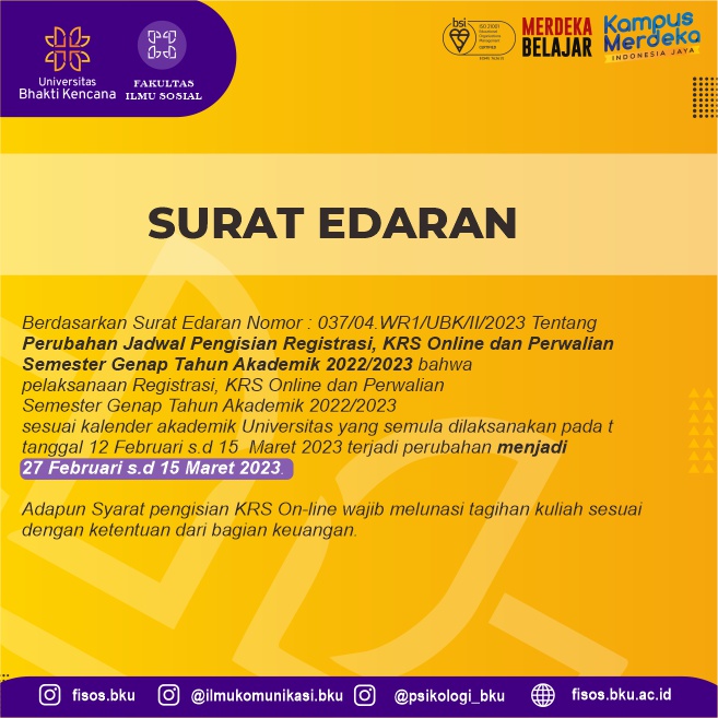 Surat Edaran Perubahan KRS dan Perwalian Semester Genap 2022/2023